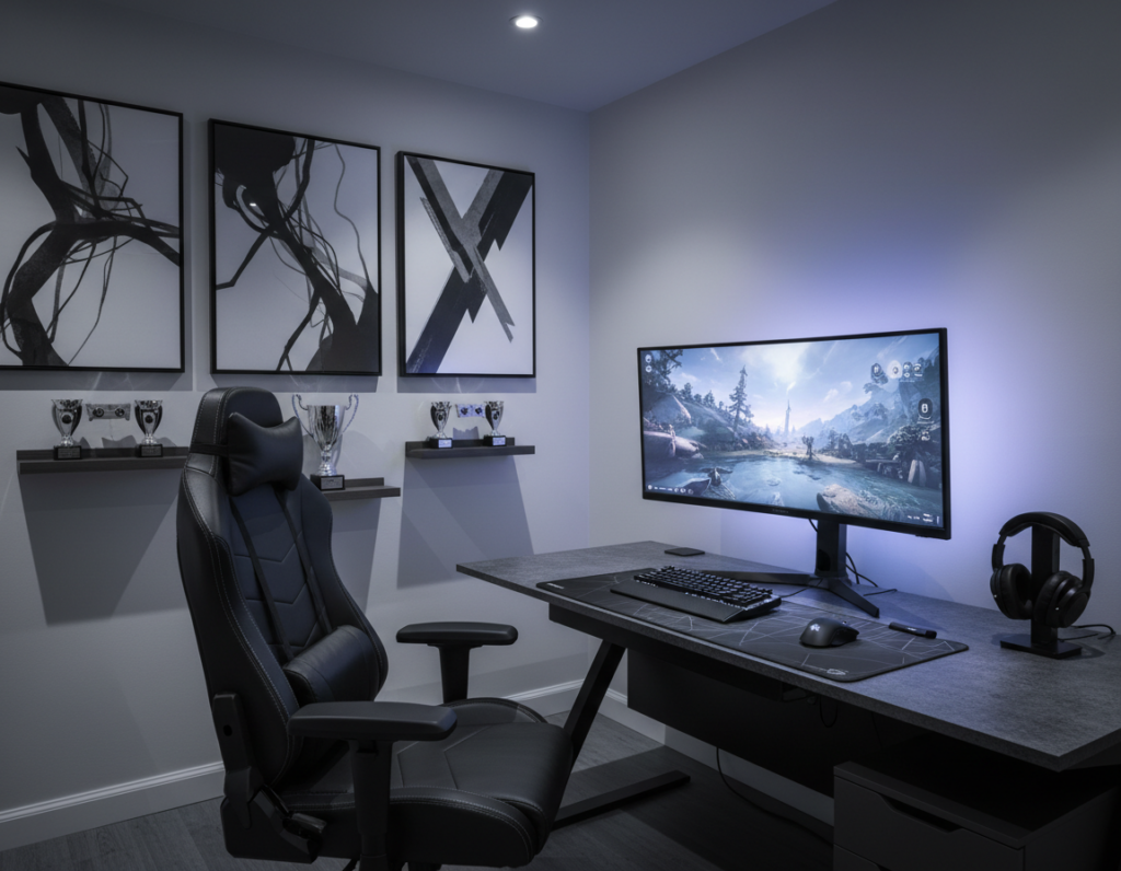 Before and After Gaming Room Transformations Using Only Black and Gray Tones